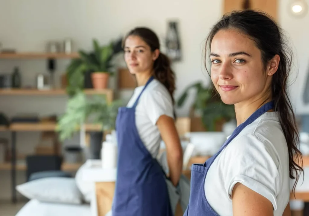 Professional residential cleaning team indoors